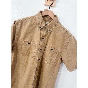 Blue Mountain Men’s Short Sleeve Button Down Top Workwear Outside Cotton Khaki M